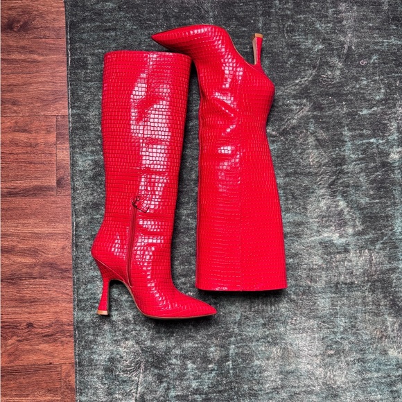 Stuart Weitzman Red Leather Knee Boots purchased but never worn - Picture 3 of 10